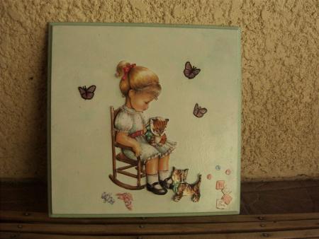 tableau bois petite fille
